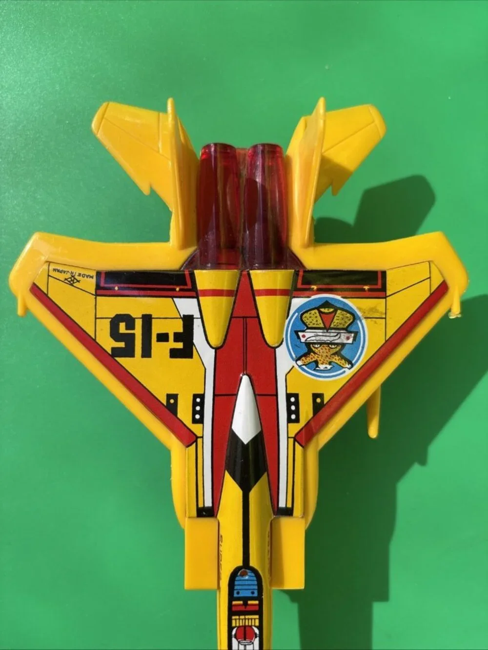 Jimmy Toys 6.8” Super Fighter F-15 Jet Plane Vintage Plastic Tin Toy Yellow